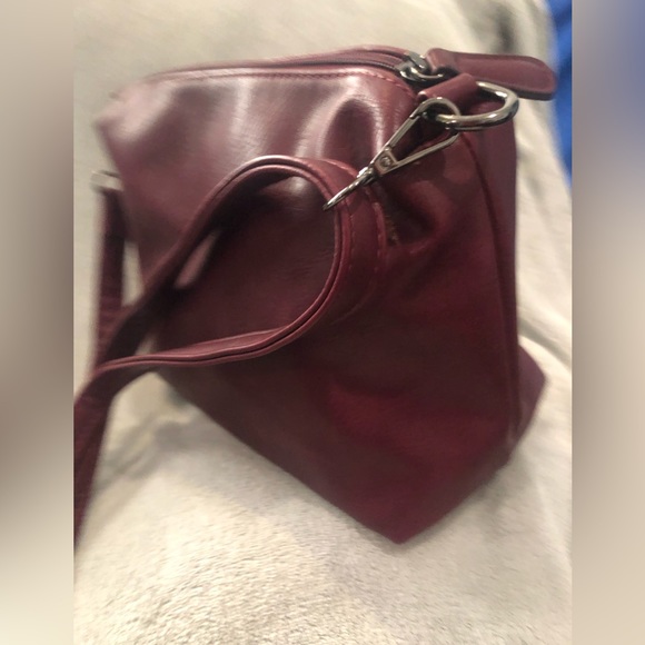 As New-Burgundy-Red Vegan Leather” Black Caviar” cross body handbag - Picture 3 of 16